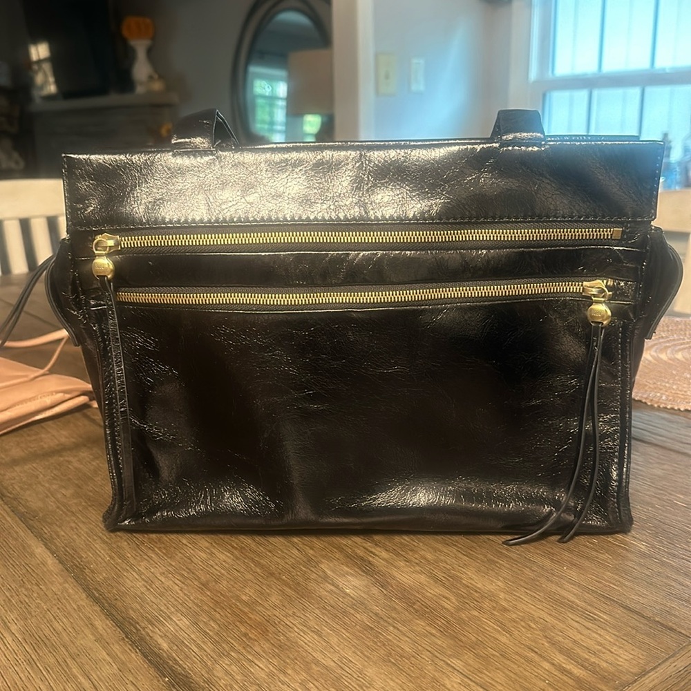 Hobo black polished leather shoulder bag
